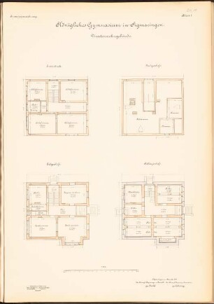 Gymnasium, Sigmaringen: Direktorwohngebäude: Grundrisse EG, DG, EG, KG 1:100