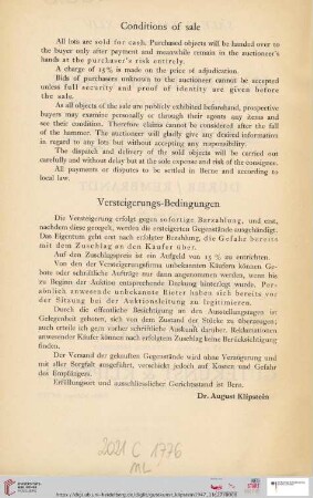 Conditions of sale / Versteigerungs-Bedingungen