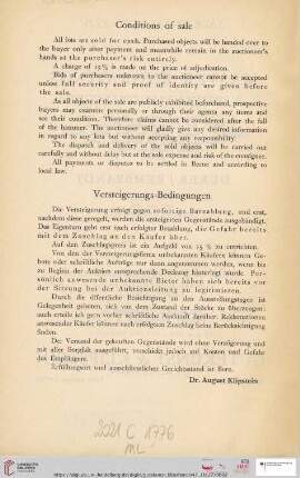 Conditions of sale / Versteigerungs-Bedingungen