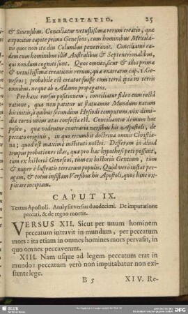 Caput IX. Textus Apostoli. Analysis versus duodecimi. De imputatione peccati, & de regno mortis
