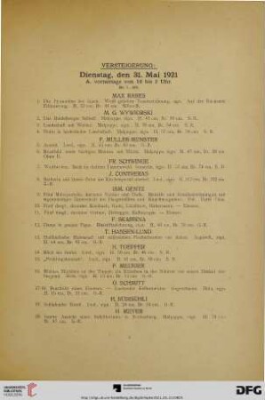 Versteigerung: Dienstag, den 31. Mai 1921 (Nr. 1-380)