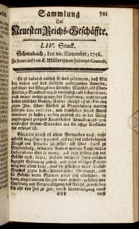 LIV. Stuck. Schwabach, den 20. November, 1756.