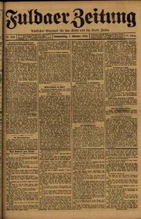 Ausgabe vom Donnerstag, den 07. Oktober 1920.