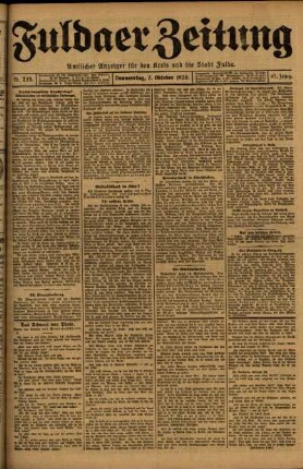 Ausgabe vom Donnerstag, den 07. Oktober 1920.