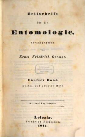 Zeitschrift für die Entomologie. 5. 1844