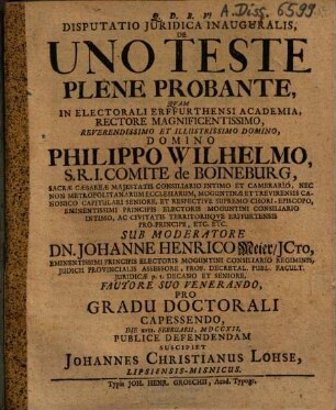 De uno teste plene probante