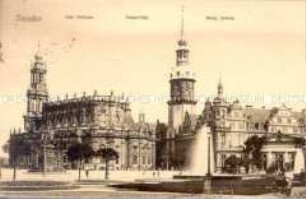 Theaterplatz mit Hofkirche und Schloss in Dresden