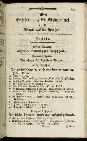 Von Veschreibung der Arzneymittel durch Recepte aus der Apotheke.