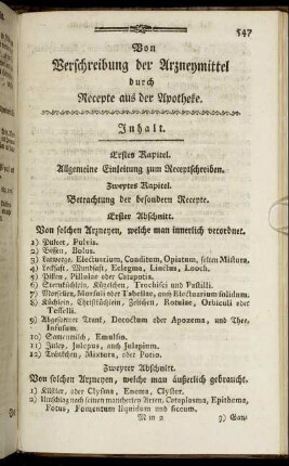 Von Veschreibung der Arzneymittel durch Recepte aus der Apotheke.