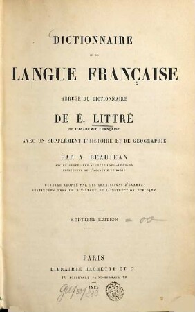 Dictionnaire de la langue française : Abrégé du dictionnaire de Litré
