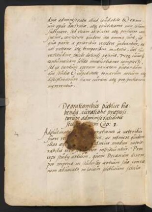 I. De orationibus publice habendis, curatione praepositorum administrationis stu[diosor?]um.