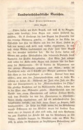 Landwirthschaftliche Berichte.