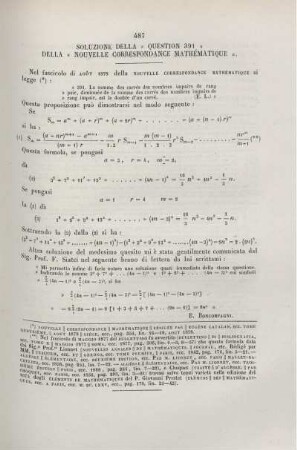 Soluzione della "Question 391" della "Nouvelle correspondance mathématique".