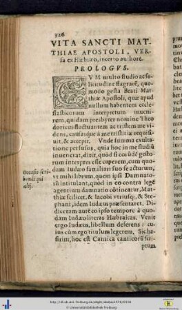 Vita Sancti Matthiae apostoli, versa ex Haebraeo, incerto authore.