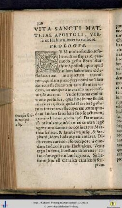 Vita Sancti Matthiae apostoli, versa ex Haebraeo, incerto authore.
