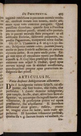 493-497, Articulus IV. Variae divisiones Indulgentiarum adducuntur.