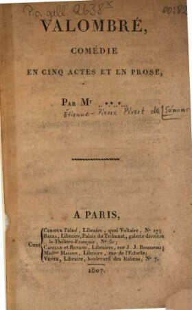 Valombré : Comédie en 5 actes et en prose
