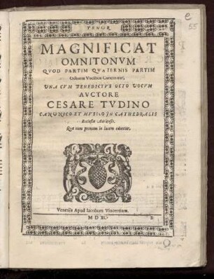 Caesare Tudino: Magnificat omnitonum ... Tenor