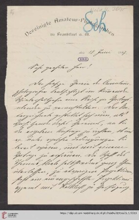 Brief von Carl Schleussner an Max Wolf