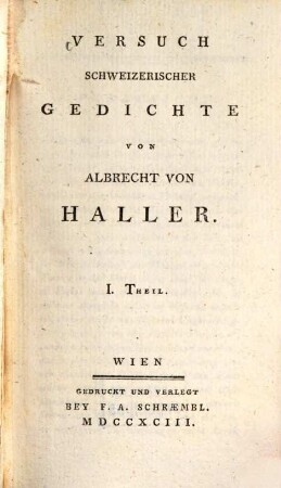 Versuch Schweizerischer Gedichte, I. Theil
