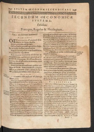 Secundum Oeconomicae Systema; Exhibens Praecepta, Regulas & Florilegium.