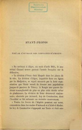 Récits de Campagne 1833 - 1841 publiés par ses fils Le Comte de Paris et le Duc de Chartres