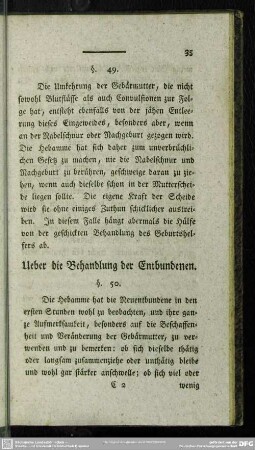 Ueber die Behandlung der Entbundenen