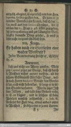 XIX. Frage. So haben auch die Gottlosen eine wahre Weißheit?