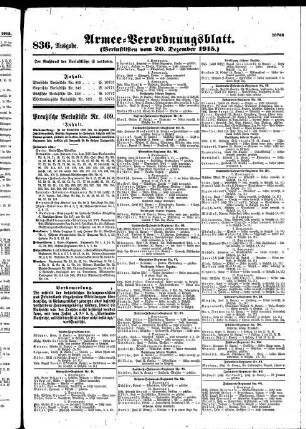 836. Ausgabe. Montag, 20. Dezember 1915