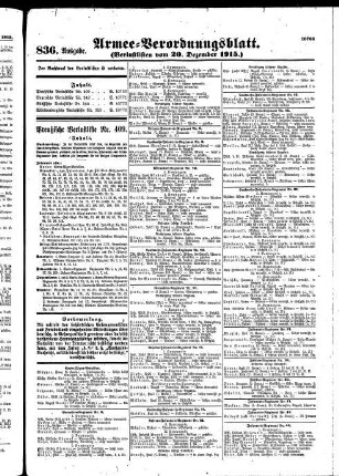 836. Ausgabe. Montag, 20. Dezember 1915