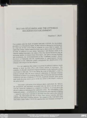 Sultan Süleymân And The Ottoman Religious Establishment Madeline C. Zilfi