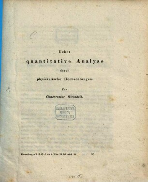 Über quantitative Analyse durch physikalische Beobachtungen