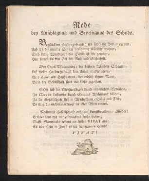 Rede bey Anschlagung und Bevestigung des Schilds.