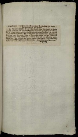 Verordnung, betreffend die Entwendung des Holzes von denen Herrschaftlichen Holzplätzen : Zweybrücken den 5. Junii 1762.