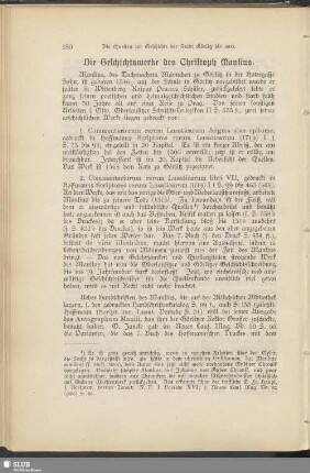 Die Geschichtswerke des Christoph Manlius