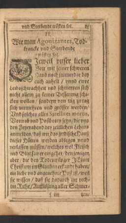 II. Wie man Agonizantes, Todkrancke und Sterbende trösten sol.