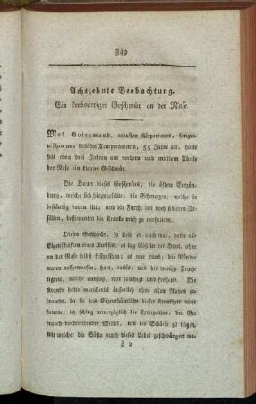 Achtzehnte Beobachtung. Ein krebsartiges Geschwür an der Nase.