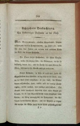 Achtzehnte Beobachtung. Ein krebsartiges Geschwür an der Nase.