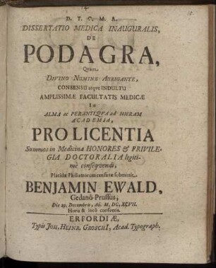 Dissertatio Medica Inauguralis, De Podagra