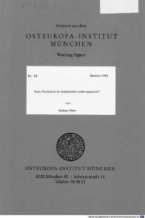Neue Tendenzen im sowjetischen Lenkungssystem?