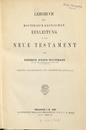 Lehrbuch der historisch-kritischen Einleitung in das Neue Testament