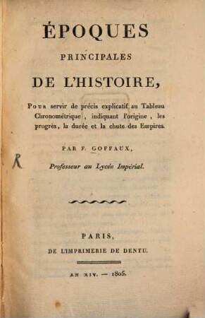 Epoques principales de l'histoire