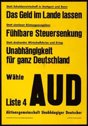 AUD, Landtagswahl 1968