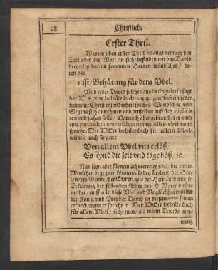 Erster Theil. Was nun den ersten Theil belangt nemlich den Text oder die Wort an sich/ [...]