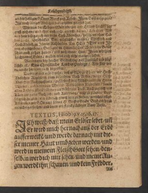 Textus, Hiob 19. v. 25, 26, 27.