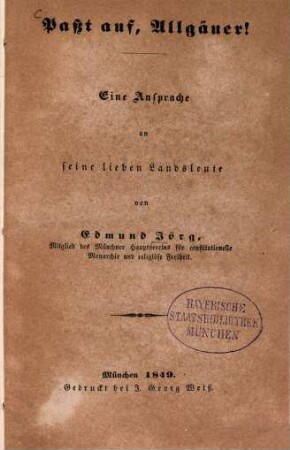 Passt auf, Allgäuer! : eine Ansprache an seine lieben Landsleute