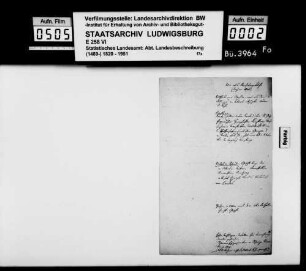 Notizen des Oberfinanzrats Johann Daniel Georg Memminger zu Arbeitsplanung, Mitarbeitern und Informationsquellen der OAB
