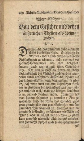 Achter Abschnitt. Von dem Gesichte und deßen äußerlichen Theilen als Kennzeichen
