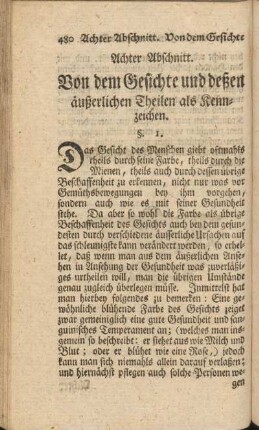 Achter Abschnitt. Von dem Gesichte und deßen äußerlichen Theilen als Kennzeichen