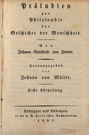 Präludien zur Philosophie der Geschichte der Menschheit, 1